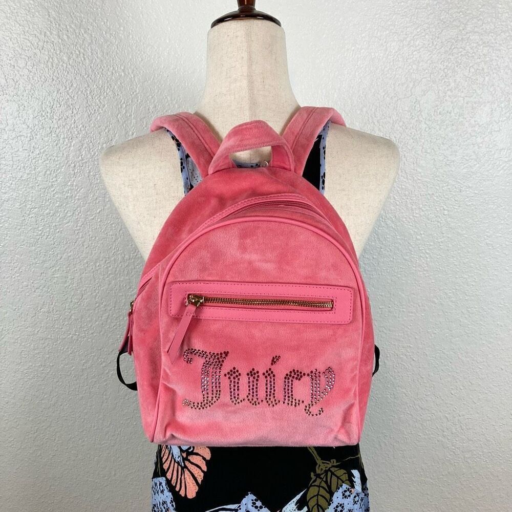 Juicy Couture Big Spender Velour Medium Sized Backpack Pink Lemonade